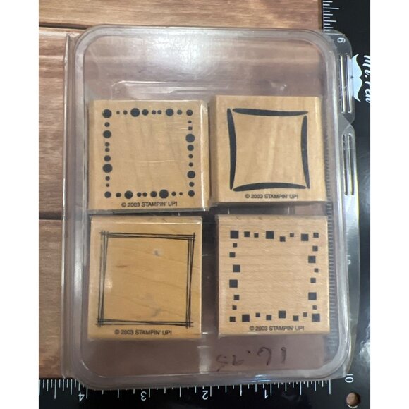 2003 Stampin Up! Around & About Wood Mounted Rubber Stamp Set Square Borders - Picture 3 of 4